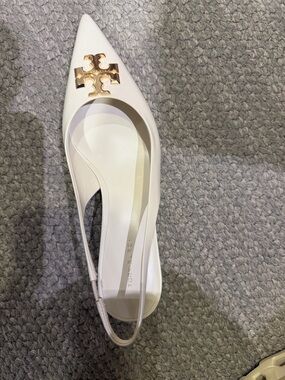 Tory Burch Cream Pointed Slingback Mule with Gold Logo